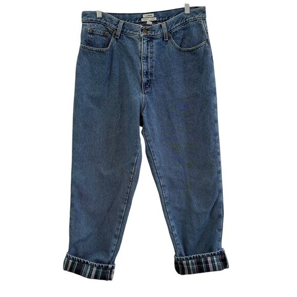 LL Bean Womens Double L Jeans Ultra High Rise Tapered Leg Flannel Lined Sz 14 P - Picture 2 of 10